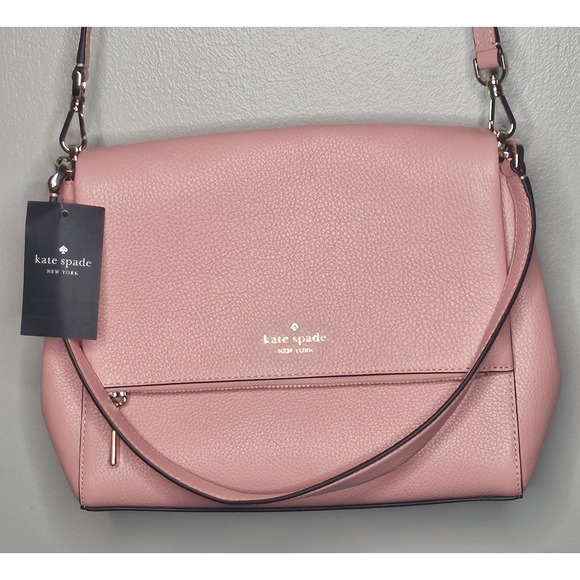 Kate Spade Leila Medium Flap Shoulder Bag Peachy Rose Leather Purse Crossbody - Picture 2 of 9